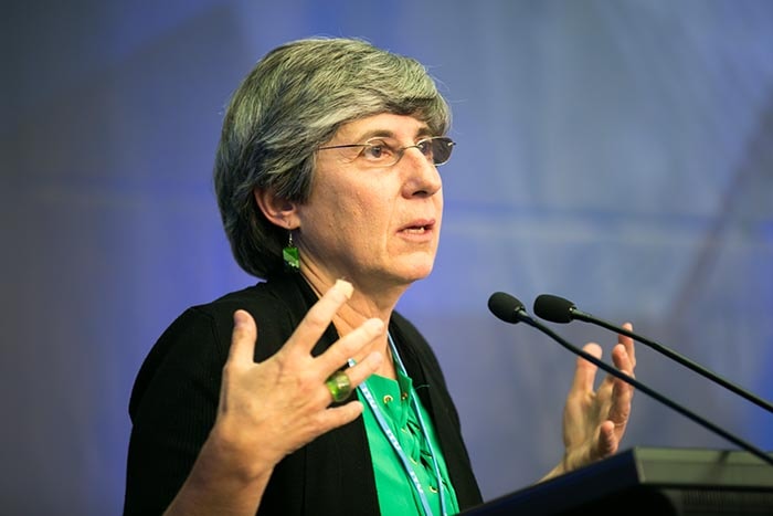 Photo close-up of Manuela Veloso Speaking at AI for GOOD Summit